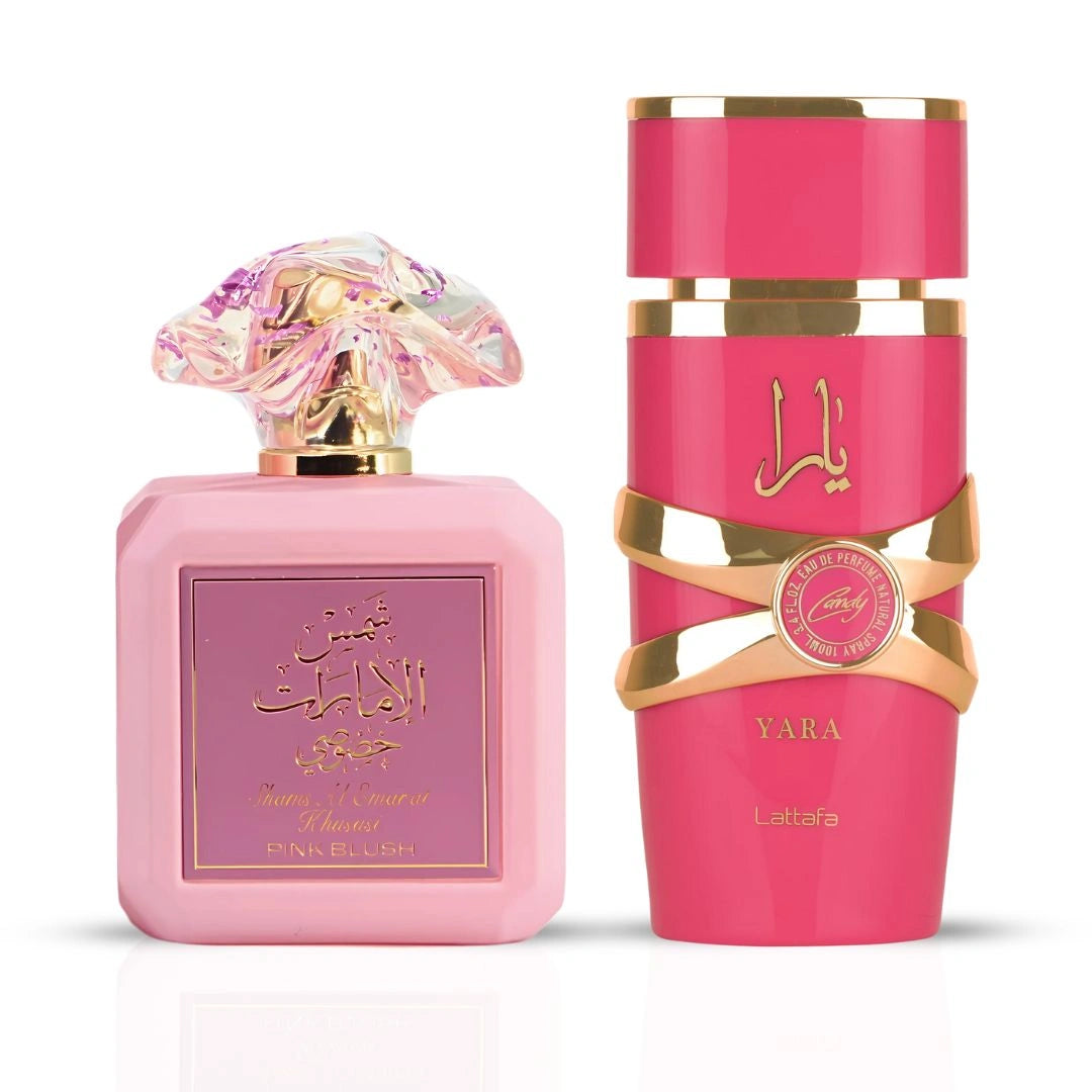 Pink Blush by Ard Al Zaafaran & Yara Candy by Lattafa – Eau de Parfum Sprays 100ml (3.4 oz) | A Playful Pair — Juicy Fruits, Creamy Florals & Indulgent Sweetness. (Bundle) - Intense Oud