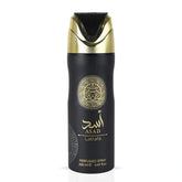 Lattafa Asad Deodorant Spray 200ml bottle, featuring sleek packaging and spray nozzle for fresh, long-lasting scent.