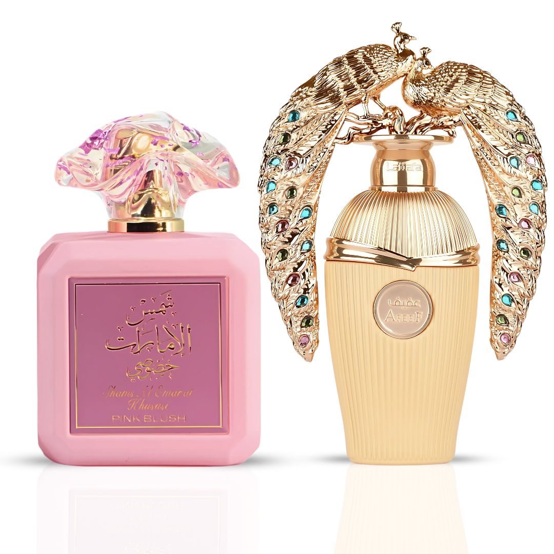 Pink Blush by Ard Al Zaafaran & Afeef by Lattafa - Eau De Parfum Sprays 100ML (3.4 OZ) | A Luscious Duo of Fruity Elegance and Spicy Warmth. (Bundle) - Intense Oud