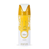 Lattafa Yara Tous deodorant spray 200ml bottle with sleek design and spray nozzle.
