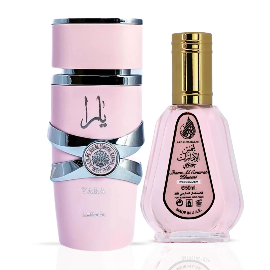 Yara Eau De Parfum Spray 100ml (3.4 oz) by Lattafa & Pink Blush