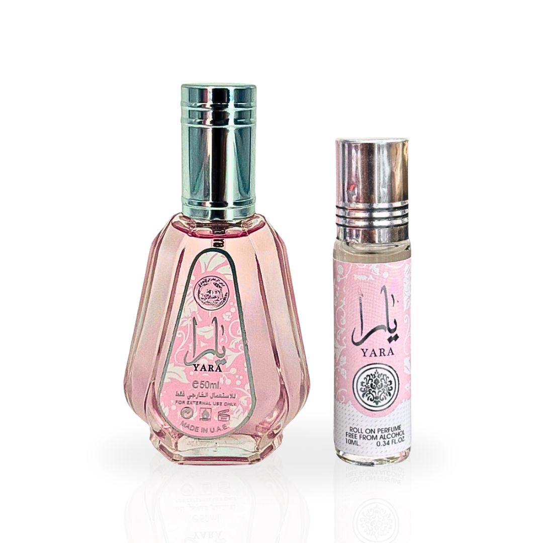 Yara EDP Spray 50 ML (1.7 OZ) & Yara Roll-On Perfume Oil CPO - 10ML (0.34 OZ) By Ard Al Zaafaran | Experience the Floral Elegance. (MAJESTIC BUNDLE) - Intense Oud