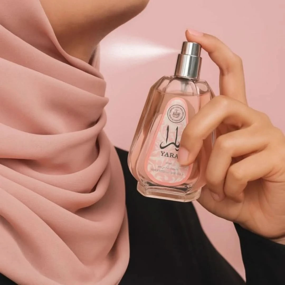 Yara Eau de Parfum Spray by Ard Al Zaafaran, 50ml bottle with elegant design, showcasing the fragrance's luxurious packaging.