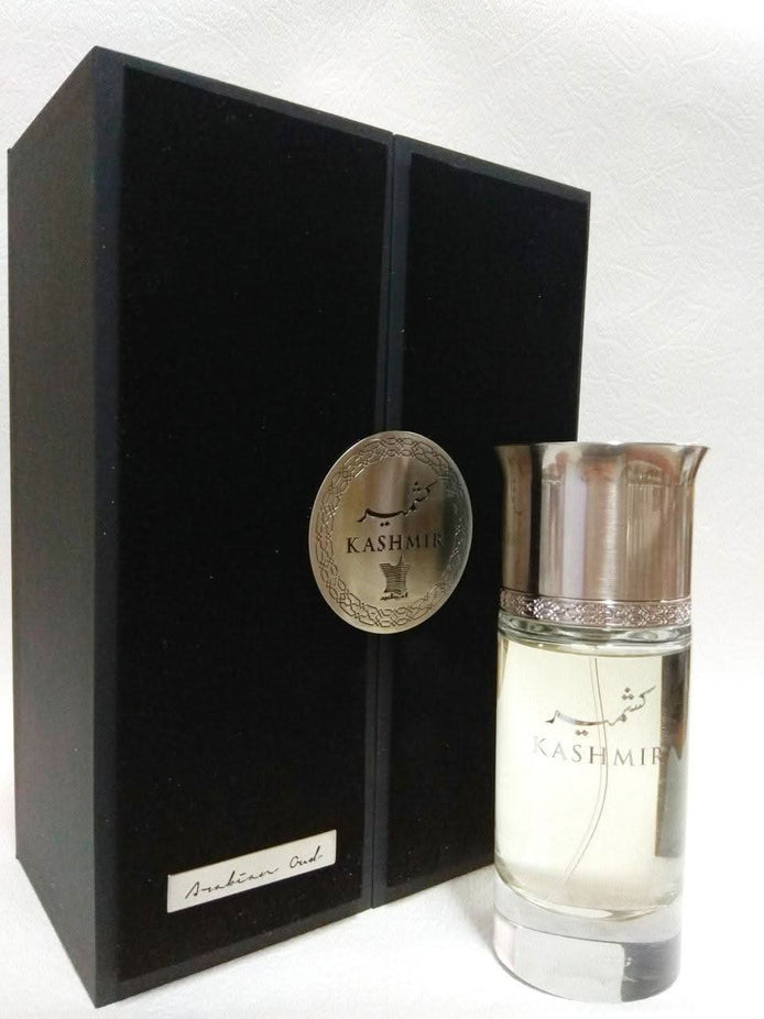 Arabian Oud Kashmir EDP Eau De Parfum 100ml bottle with elegant black cap and intricate floral design on the box.