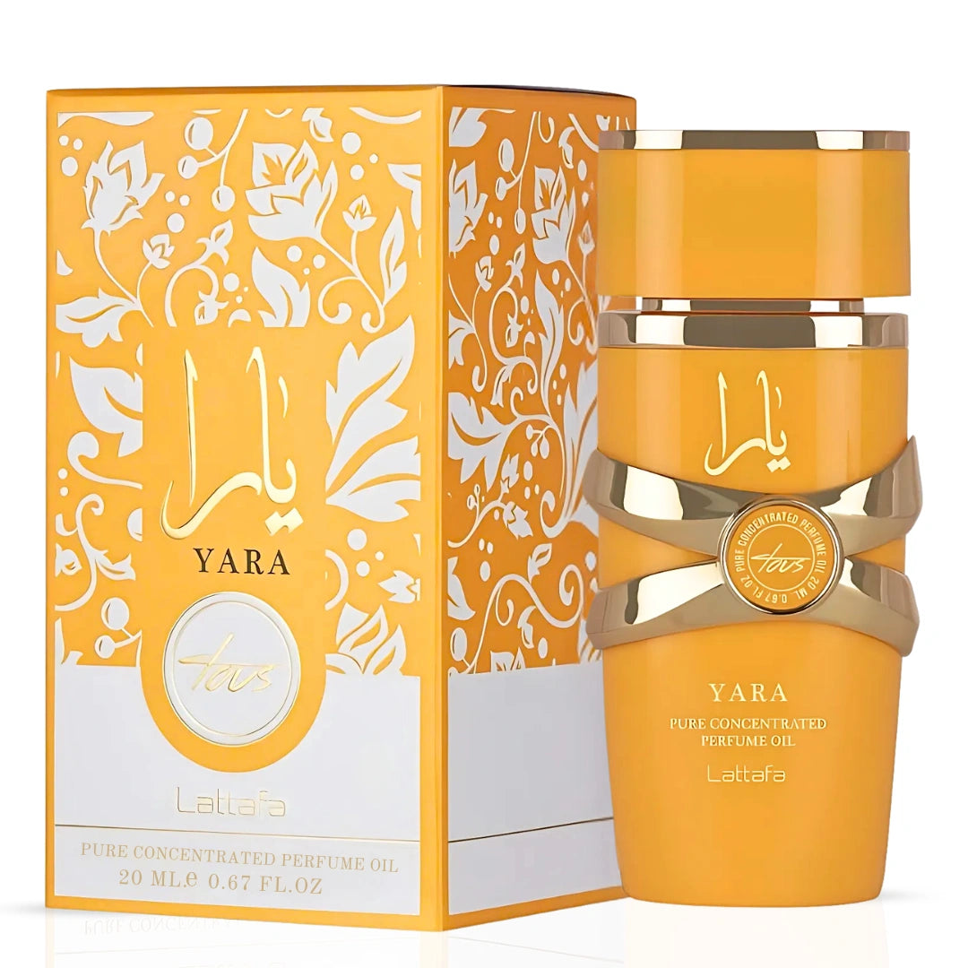 Assorted collection of mango-scented perfumes including Odyssey Go Mango, Bubbliz Mango Pop, Yara Tous, Mango Musk, and Aura Manga Splash.