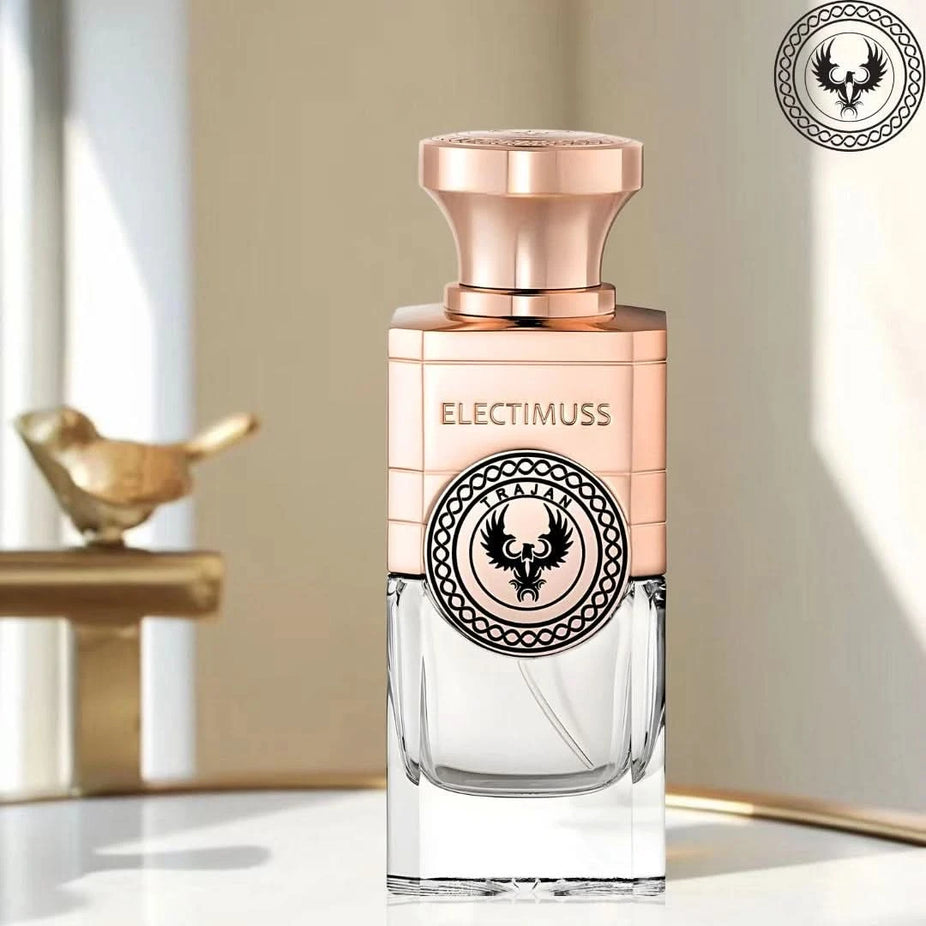 Electimuss London Trajan Parfum Spray 100ml EDP bottle with elegant design and cap, showcasing the luxurious fragrance packaging.