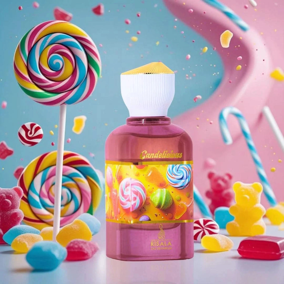 RISALA Candelicious Eau de Parfum spray 100ml bottle with elegant design, showcasing the luxurious fragrance for women.