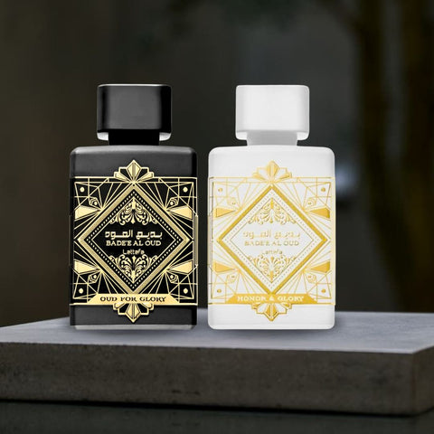Bad'ee Al Oud Glory AND Bade’e Al Oud Honor & Glory EDP Sprays 100ML (3.4 OZ) By Lattafa | Long Lasting & Captivating Scents. (BUNDLE) - Intense Oud
