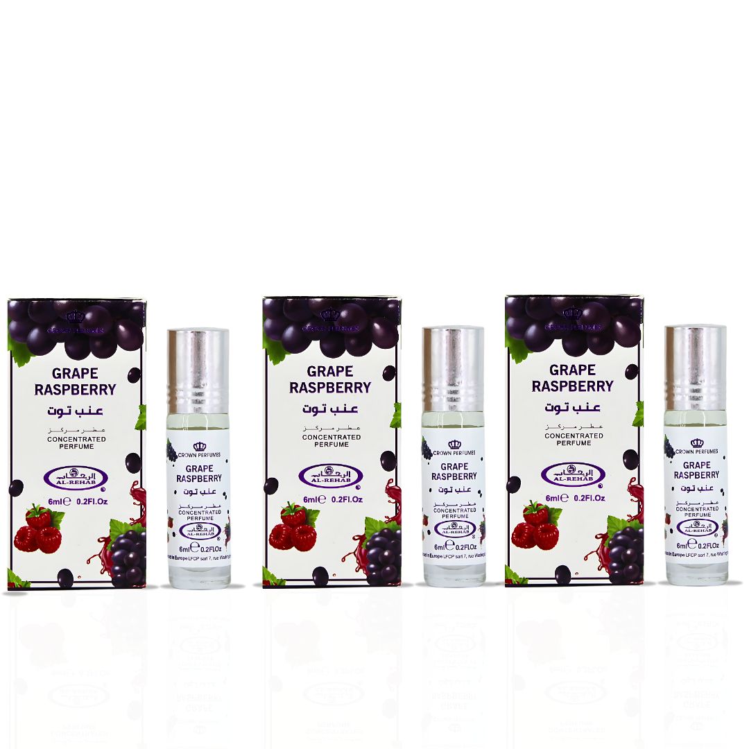 Grape Raspberry Perfume Oil CPO 6ML (0.2 OZ) By Al Rehab | Fruity, Floral, Sweet, Vibrant Fragrance. (PACK OF 3) - Intense Oud