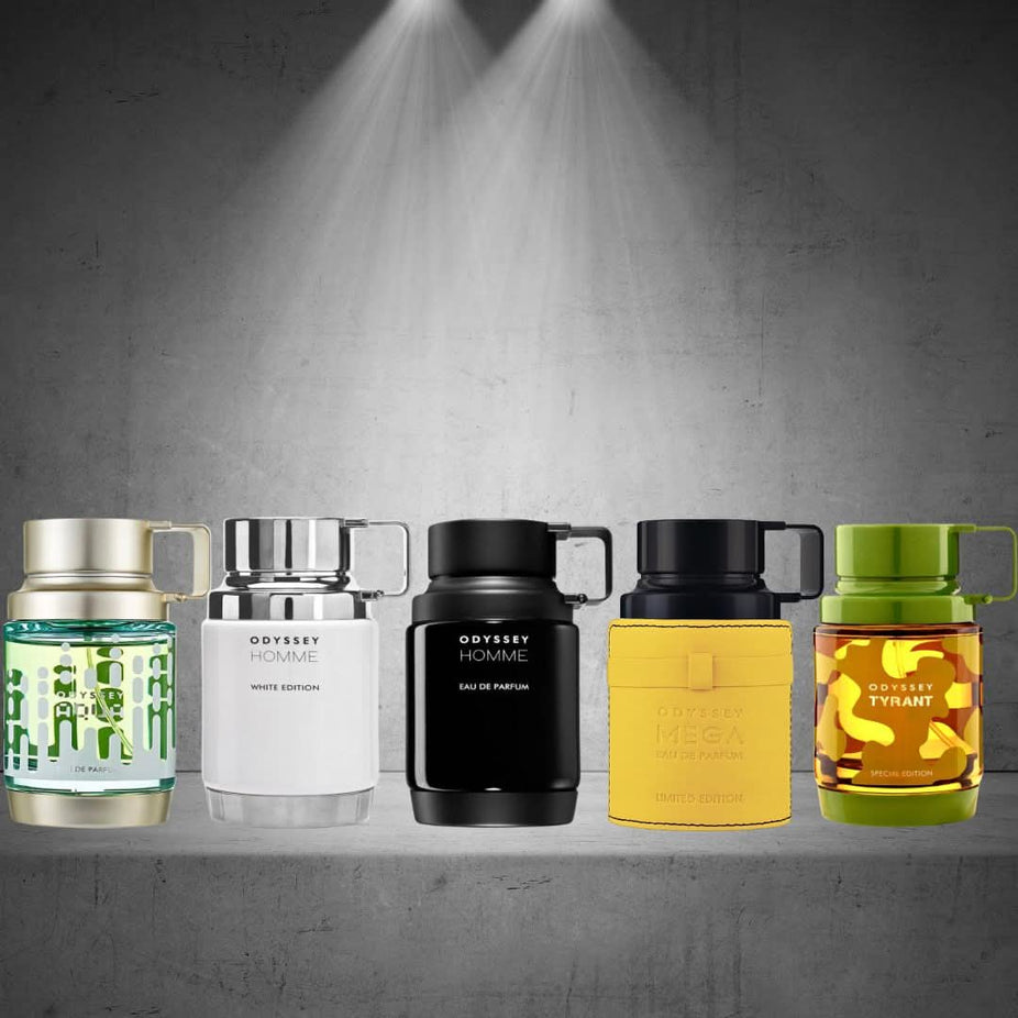 Armaf Odyssey Aqua Edition, Mega and Tyrant Special Edition, Homme White and Black Eau de Parfum sprays in 60ml bottles from Odyssey Collection