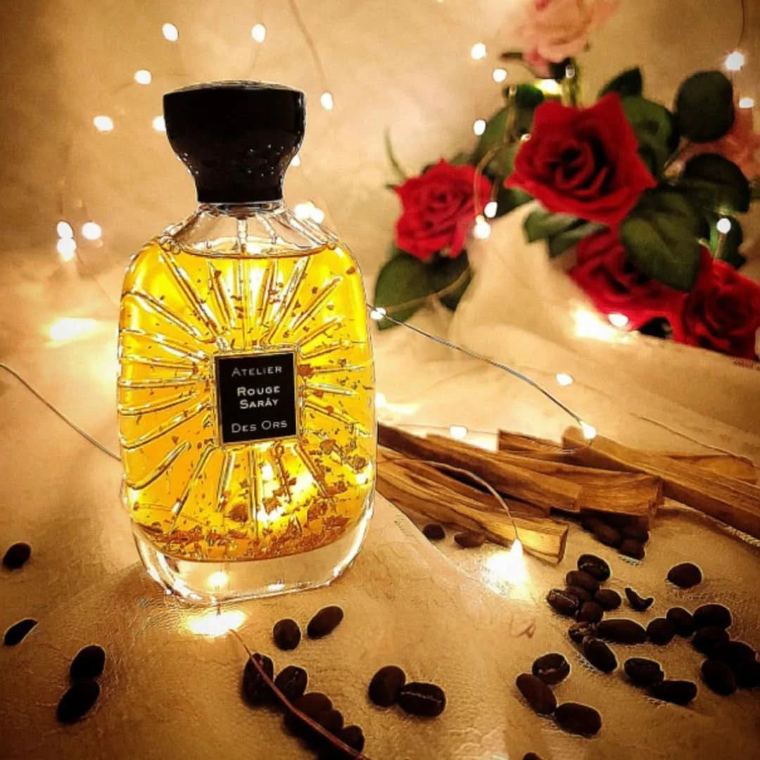 Rouge Sarây Eau de Parfum spray by Atelier Des Ores, 100ml bottle with elegant packaging and floral fragrance design.