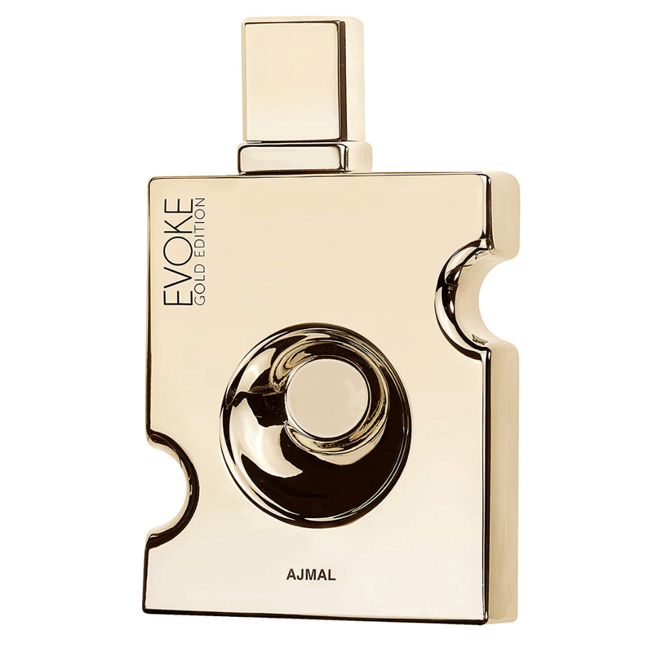 Evoke Gold Edition for Men Ajmal Eau De Parfum 90ml bottle with gold accents and sleek packaging.
