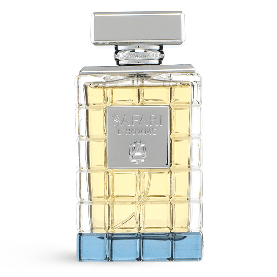 Safari L'Homme for Men EDP by ASQ, 75ML Eau De Parfum bottle with elegant design and gold accents.