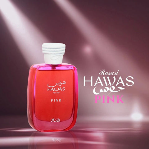 Hawas Pink Eau de Parfum Spray 100ml (3.4 oz) by Rasasi (Velvet Pouch) - Intense Oud