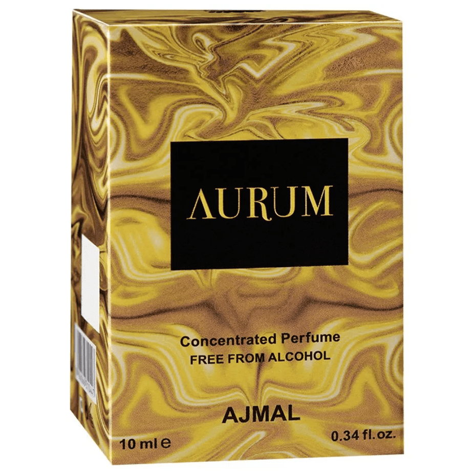 Aurum Perfume Oil by Ajmal, 10 ML concentrated perfume oil bottle with elegant packaging and branding.