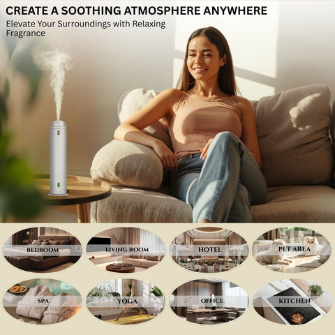 Intense Diffuser Silver – 120ml, Aromatherapy Diffuser with Remote, Covers 1000 Sq Ft, Adjustable Mist & Timer, Starter Kit for Home, Office & Hotel - Waterless