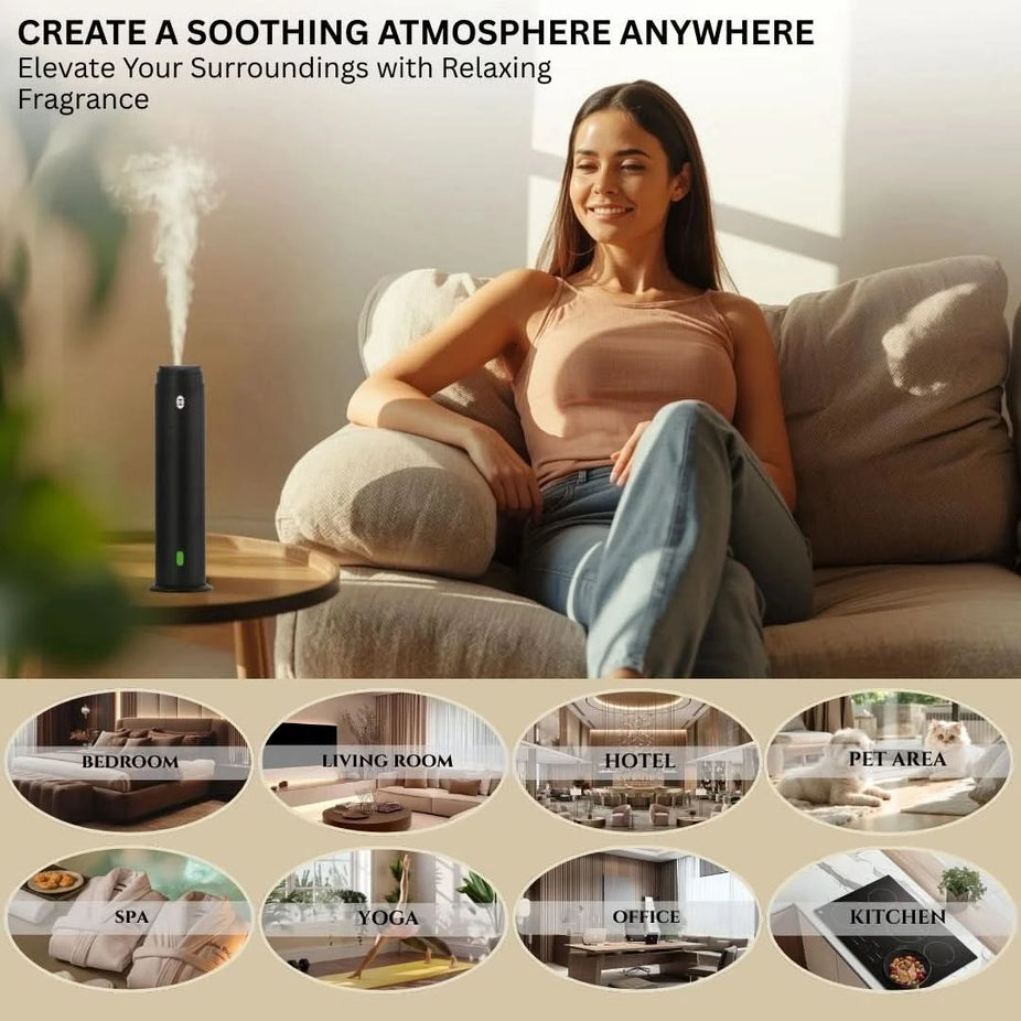 Intense Oud Black Aromatherapy Diffuser with remote, 120ml waterless design, adjustable mist, timer, covers 1000 sq ft for home or office