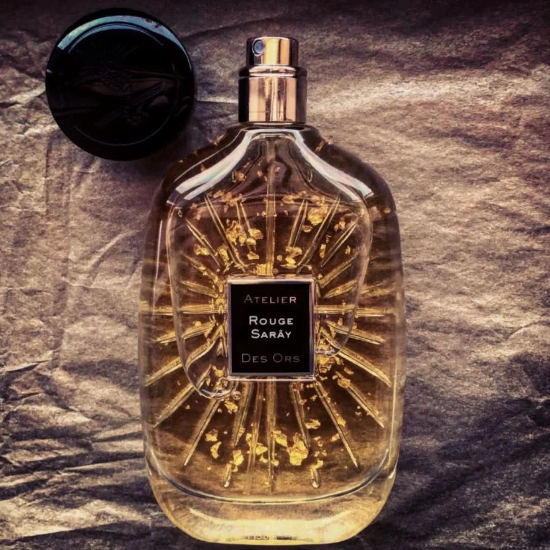 Rouge Sarây Eau de Parfum spray by Atelier Des Ores, 100ml bottle, elegant packaging with floral and oriental design elements
