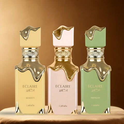 Eclaire, Eclaire Banoffi & Eclaire Pistache Eau de Parfum Sprays 100ml by Lattafa (Bundle) - Intense Oud