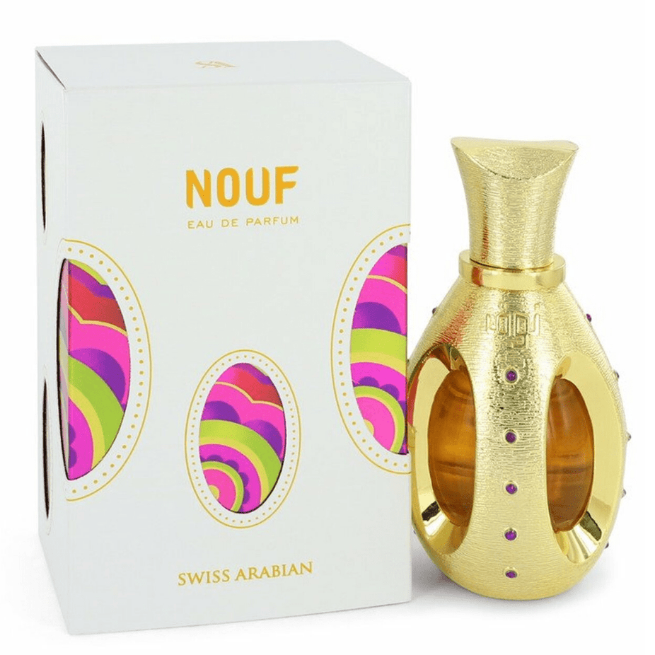 Swiss Arabian Nouf for Women EDP perfume bottle, elegant floral and fruity scent, luxury fragrance for women.