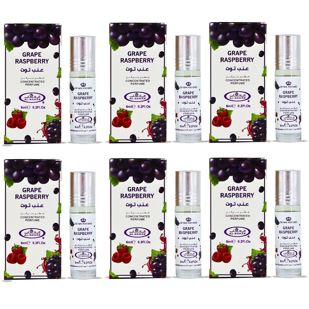 Grape Raspberry Perfume Oil CPO 6ML (0.2 OZ) By Al Rehab | Fruity, Floral, Sweet, Vibrant Fragrance. (BOX OF 6) - Intense Oud