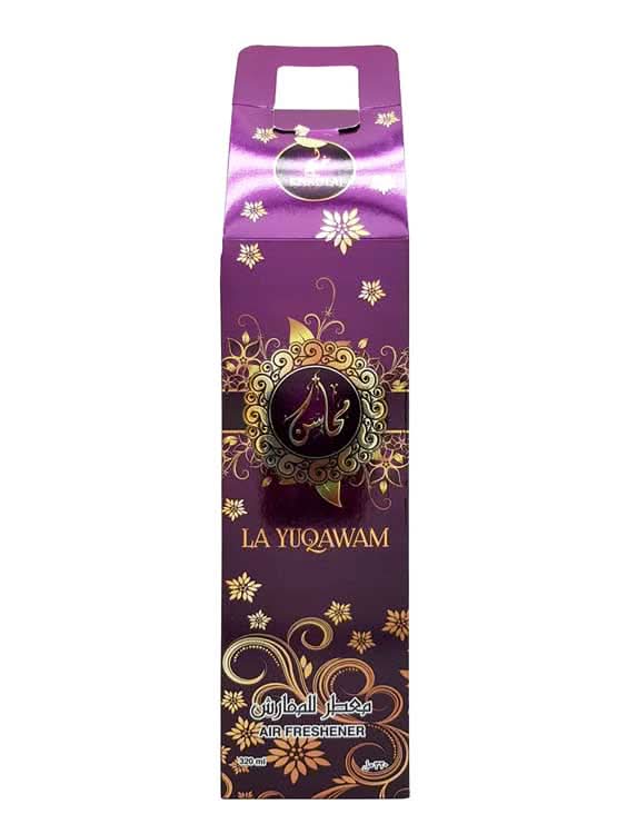 Khadlaj La Yuqawam air freshener bottle, 320 ML, with elegant packaging and fresh scent for home or car use.