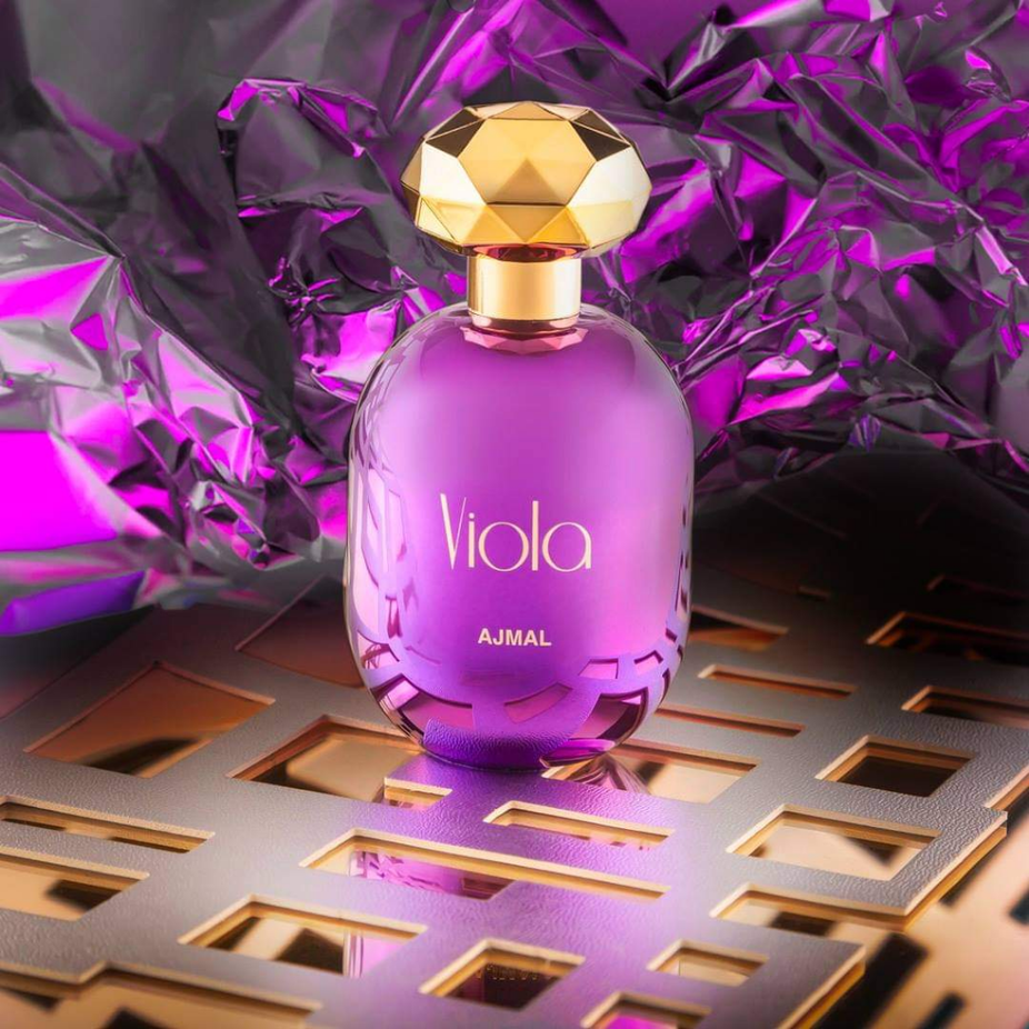 Ajmal Viola for Women Eau De Parfum 75 ML bottle with elegant floral design and a sleek glass container.