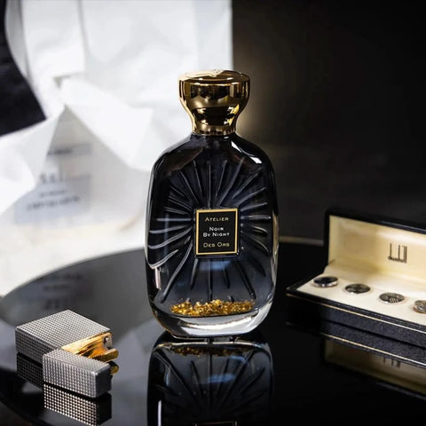 Noir by Night Eau de Parfum spray bottle by Atelier Des Ores, 100ml (3.4 oz), with elegant black and gold packaging.