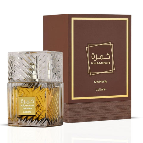 Khamrah & Khamrah Qahwa Eau De Parfum Sprays 100ML (3.4 OZ) by Lattafa | Indulgent Warmth, Cozy Sweetness—Two Scents That Wrap You in Luxury. (Bundle) - Intense Oud