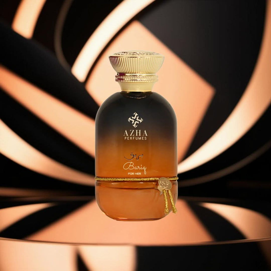 Bariq for Her Eau de Parfum spray by AZHA, 100ml bottle, elegant packaging, showcasing the fragrance bottle and design.