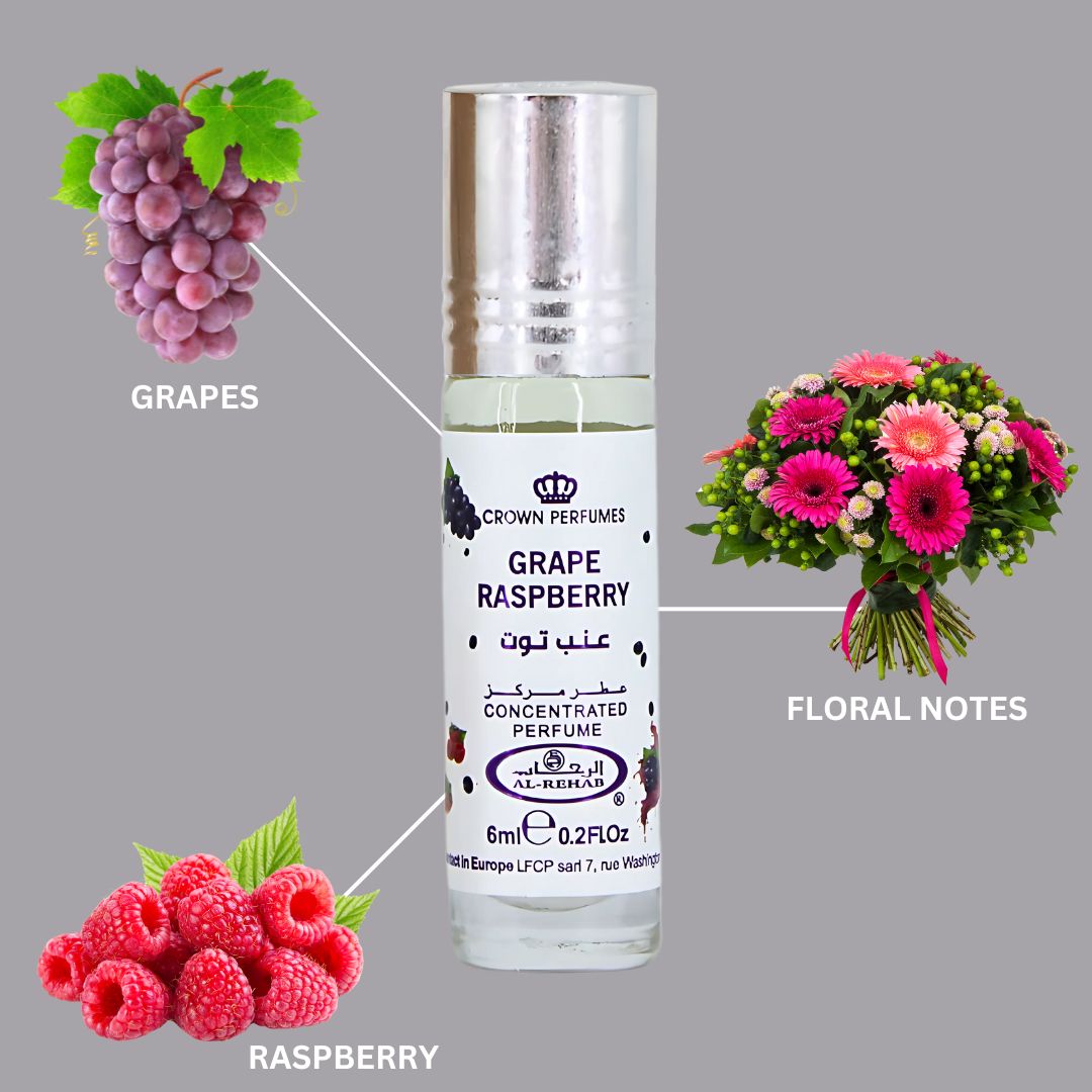 Grape Raspberry Perfume Oil CPO 6ML (0.2 OZ) By Al Rehab | Fruity, Floral, Sweet, Vibrant Fragrance. (BOX OF 6) - Intense Oud