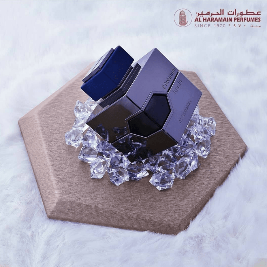 Al Haramain L'Aventure Knight Eau de Parfum spray 100ml bottle with elegant design and cap, showcasing the luxurious fragrance.