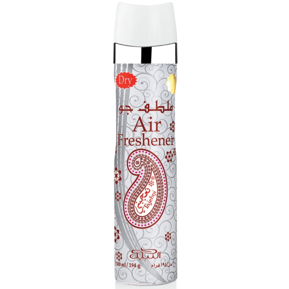 Nabeel Perfumes Tajebni Air Freshener 300ml bottle with elegant label and spray nozzle, designed to freshen indoor spaces.