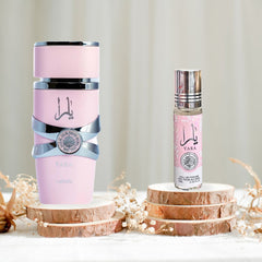 Yara For Women EDP Spray 100ML (3.4 OZ) by Lattafa & YARA Roll-On Perfume Oil CPO 10ML (0.34 OZ) By Ard Al Zaafaran. (ELEGANT BUNDLE) - Intense Oud