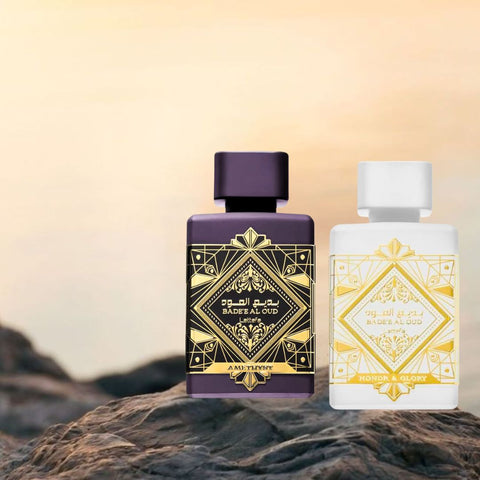 Bade’e Al Oud Amethyst AND Bad'ee Al Oud Honor & Glory EDP Sprays 100ML (3.4 OZ) By Lattafa | A Duo That Highlights Your Unique Charm. (BUNDLE) - Intense Oud