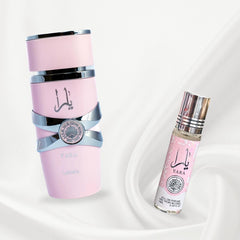 Yara For Women EDP Spray 100ML (3.4 OZ) by Lattafa & YARA Roll-On Perfume Oil CPO 10ML (0.34 OZ) By Ard Al Zaafaran. (ELEGANT BUNDLE) - Intense Oud