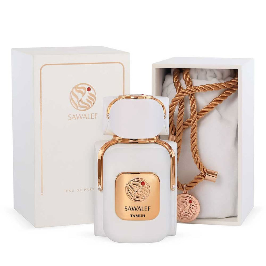 Sawalef Tamuh Unisex Eau De Parfum 80ml bottle with sleek design on a neutral background.