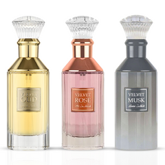 Velvet Oud, Velvet Rose & Velvet Musk Eau De Parfum Sprays 100ML (3.4 OZ) By Lattafa | A Luxurious Trio Of Rich Oud, Bold Florals & Soft Musk. (Bundle) - Intense Oud