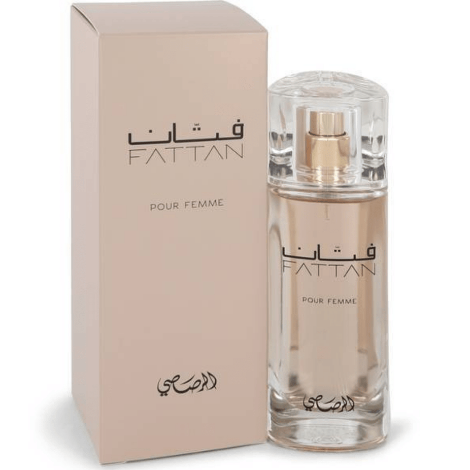 Fattan for Women Eau de Parfum by Rasasi, 50 ML bottle with elegant packaging and floral perfume design.