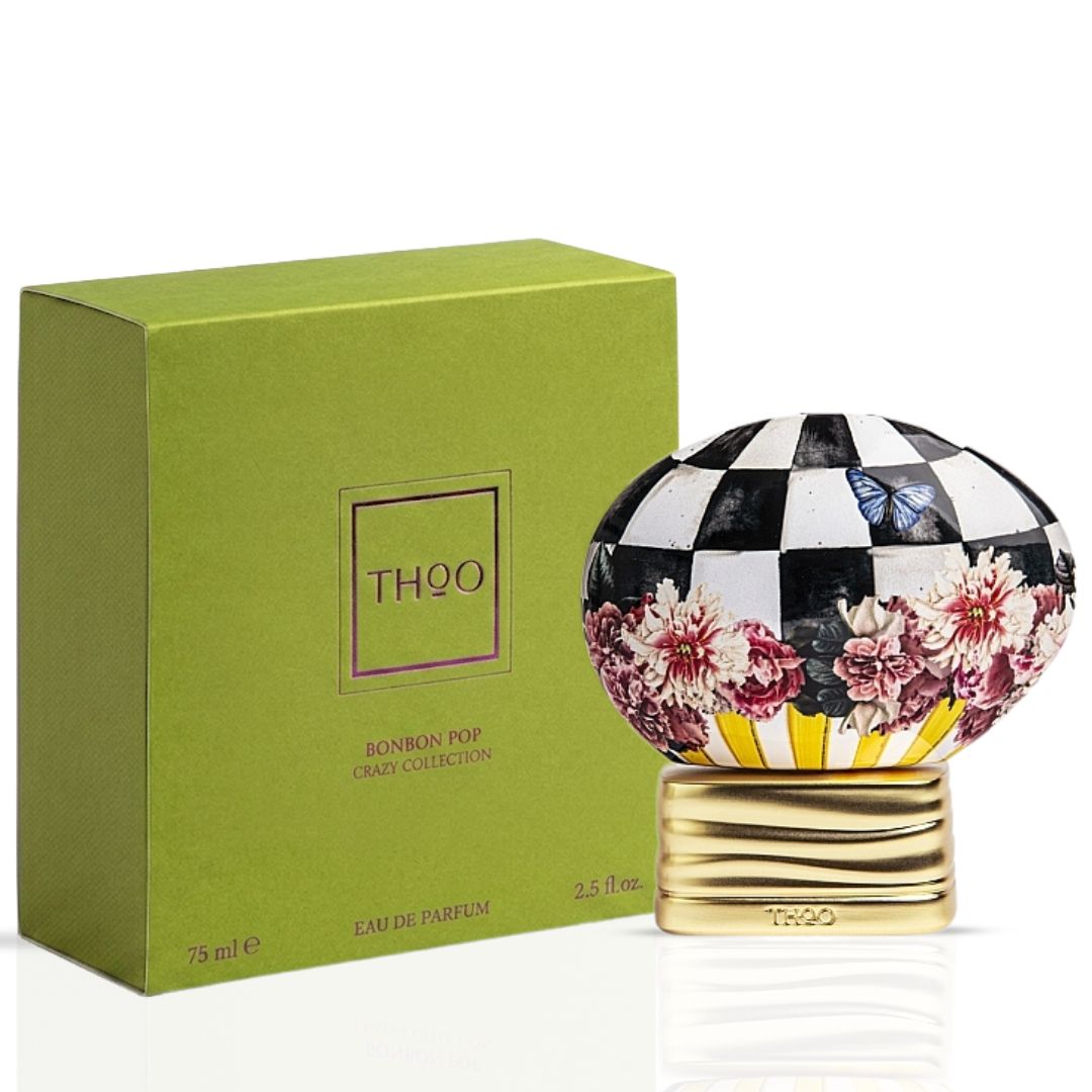 Bonbon Pop Eau de Parfum spray by THOO, featuring the sleek 75ml bottle with vibrant design and elegant branding.