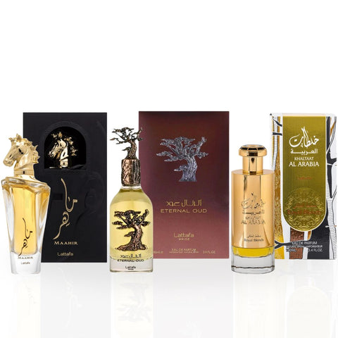 Maahir, Eternal Oud, Khaltaat Al Arabia Royal Blend - EDP Sprays 100ML (3.4 OZ) By Lattafa | Ultimate Woody Perfumes: Deep, Alluring & Enduring. (TIMELESS COLLECTION) - Intense Oud
