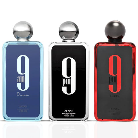 9PM, 9PM Rebel & 9AM Dive Eau De Parfum Sprays 100ML (3.4 OZ) by Afnan | A Captivating Bundle of Crisp Apple, Vibrant Citrus & Vanilla. (Bundle) - Intense Oud