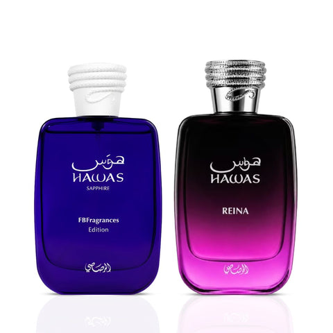 Hawas Reina & Sapphire Eau de Parfum Sprays 100ml (3.4 oz) by Rasasi (Bundle)