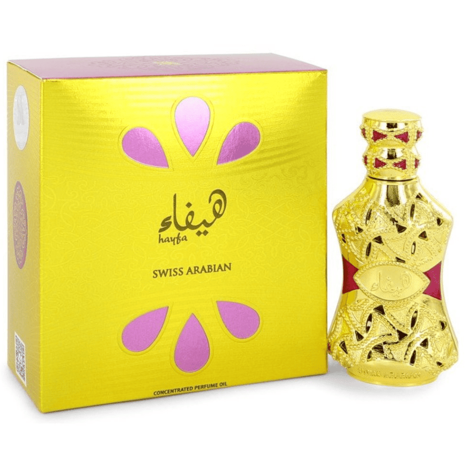 Swiss Arabian Hayfa for Women Perfume Oil in 15ML bottle, concentrated CPO with elegant packaging and a luxurious fragrance.