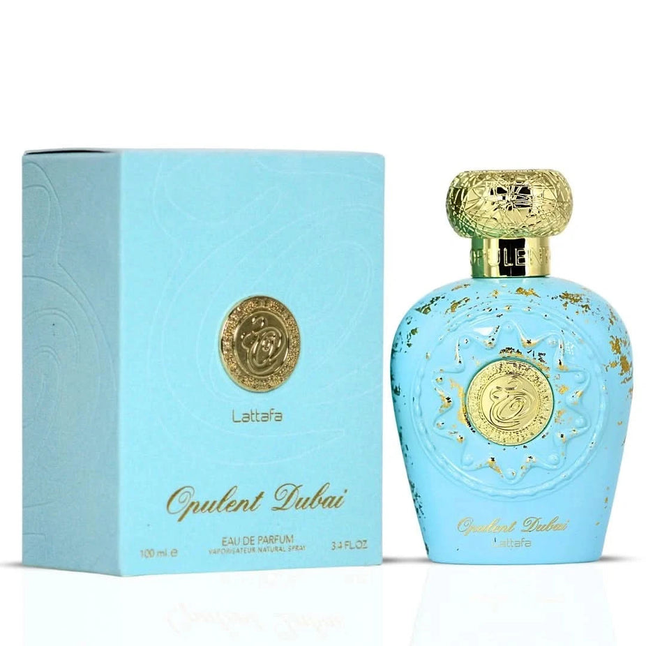 Opulent Dubai Eau de Parfum spray by Lattafa in 100ml bottle, featuring elegant packaging and a luxurious fragrance design.