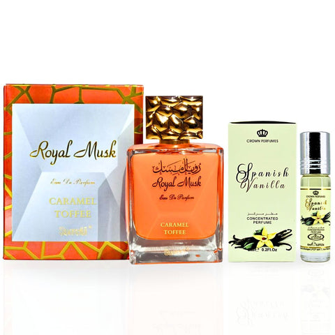 Royal Musk Caramel Toffee EDP Spray 100ML (3.4 OZ) By Surrati & Spanish Vanilla Perfume Oil 6ML (0.2 OZ) By Al Rehab | Sweet, Creamy & Indulgent Scents.  (BUNDLE) - Intense Oud