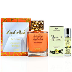 Royal Musk Caramel Toffee EDP Spray 100ML (3.4 OZ) By Surrati & Spanish Vanilla Perfume Oil 6ML (0.2 OZ) By Al Rehab | Sweet, Creamy & Indulgent Scents.  (BUNDLE) - Intense Oud
