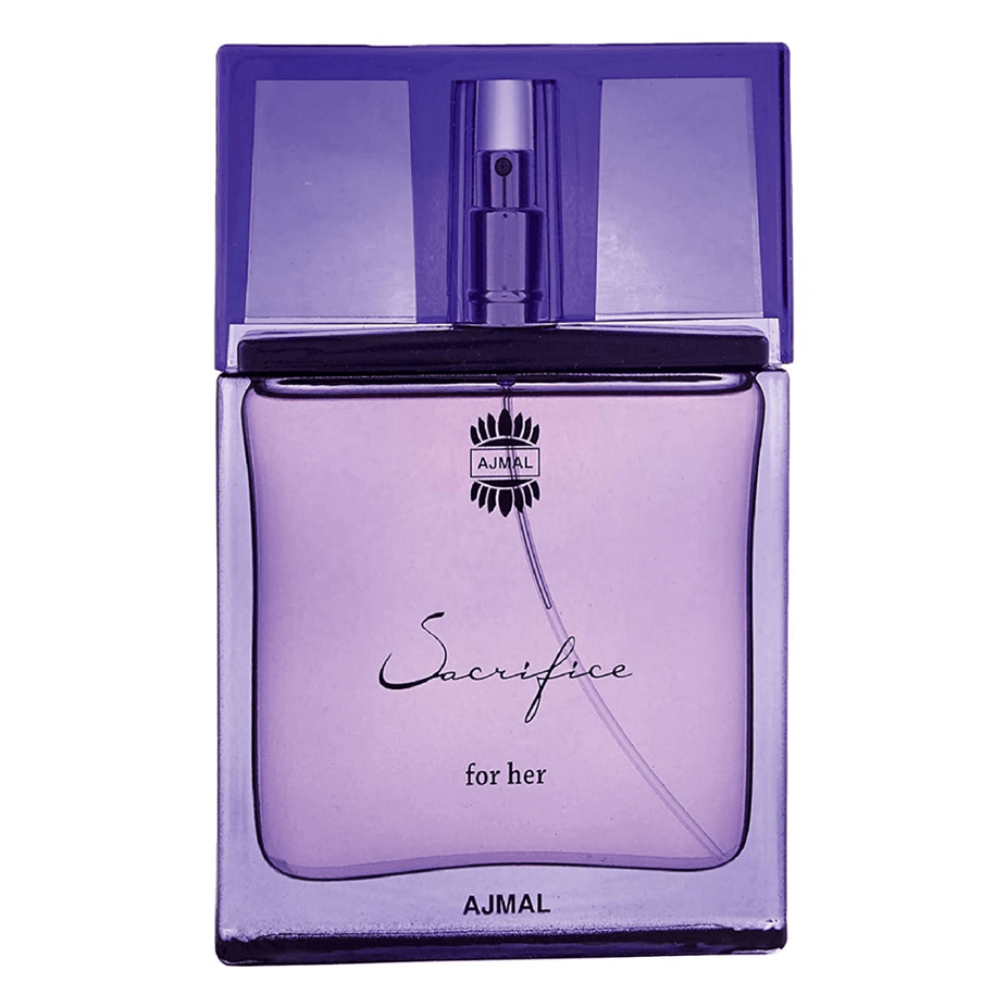 Ajmal Sacrifice for Women EDP 50ml perfume bottle with elegant floral design and sleek glass packaging
