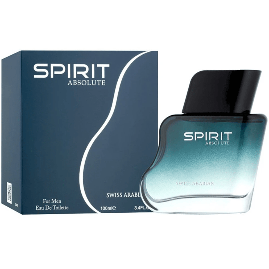 Swiss Arabian Spirit Absolute for Men EDP 100ml bottle, elegant packaging of men's eau de parfum with a sleek design