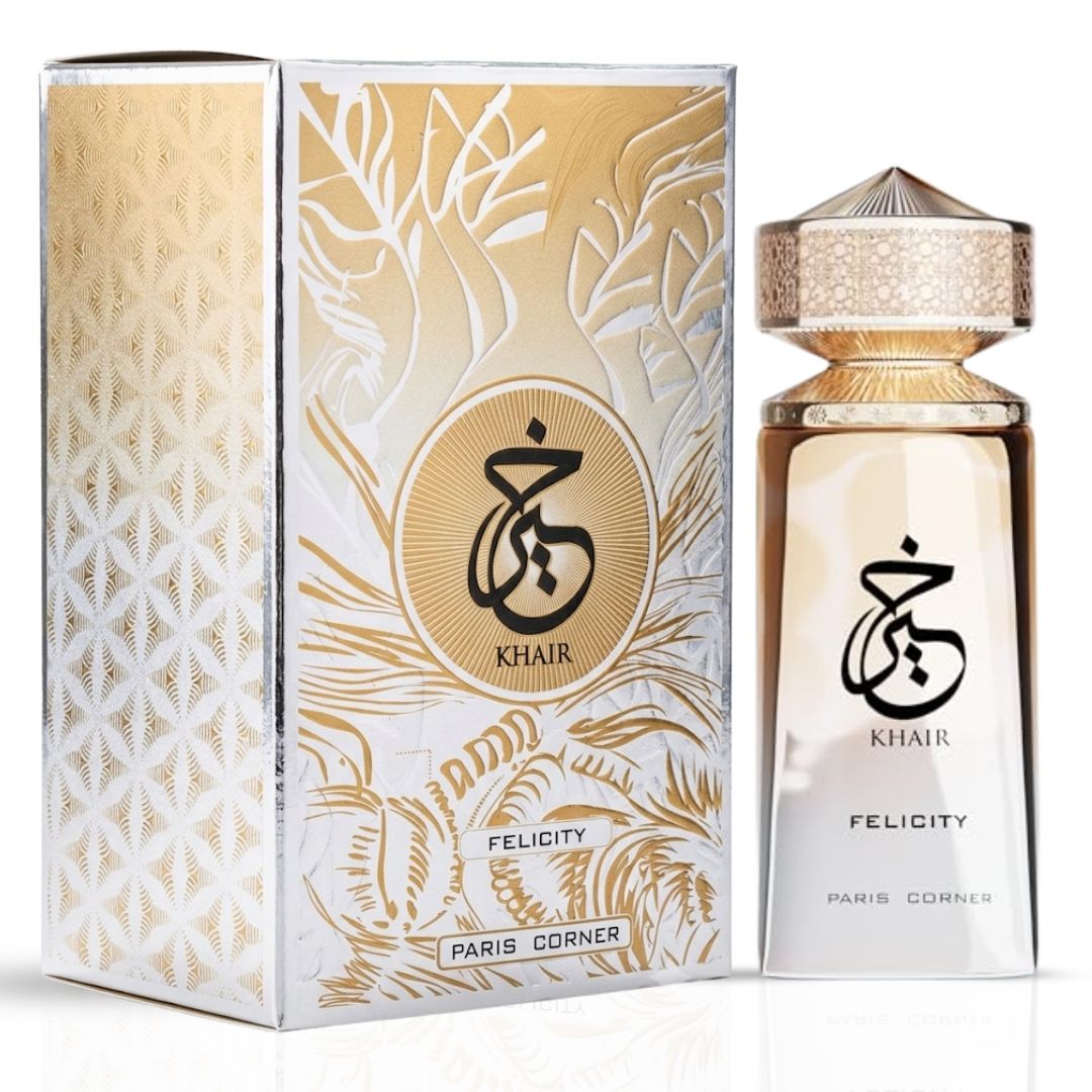 Khair Felicity Eau de Parfum Spray by Paris Corner, 100ml bottle with elegant design on a neutral background.